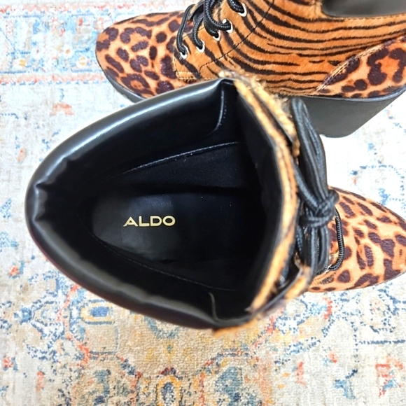 Aldo Nispel Mixed Animal Print Faux Horsehair Lug Sole Lace-Up Boots NWOB. - Picture 6 of 9